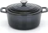A dark gray cast iron Dutch oven with a silver lid handle is shown against a white background. Produktbild-Vorschau