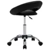 A black artificial leather stool with a chrome base and wheels, shown from a side-rear angle against a white background. Náhled obrázku produktu