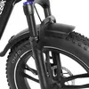 A close-up view of the front wheel, suspension fork, and fender of an electric bicycle. Produktbild-Vorschau