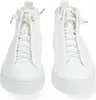 A pair of white high-top sneakers with gold accents, shown from the front. Voir les images du produit