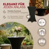 A collage of images showcasing a black stretch table cover for various occasions, with text highlighting its features and benefits. Anteprima dell’immagine prodotto