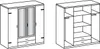 A line drawing of a four-door wardrobe with two mirrored doors in the center and two drawers below. Produktbild-Vorschau