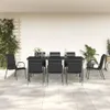 An outdoor patio setting with a black dining table and chairs. Produktbild-Vorschau