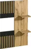 A wall-mounted shelf unit with a wood-grain finish and black accents. Náhled obrázku produktu