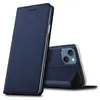 A dark blue flip case for an iPhone is shown, with the phone partially visible inside. Produktbild-Vorschau