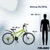 A bicycle with measurement indicators and a silhouette of a person for size comparison. Produktbild-Vorschau