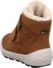 A single brown winter boot with white trim and sole, shown from the back-left. Podgląd zdjęcia produktu