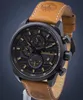 A close-up studio shot of a Timberland men's watch with a brown leather strap. Náhled obrázku produktu