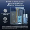 An advertisement for a water filter pitcher, showing its filtration process and improved water quality. Anteprima dell’immagine prodotto