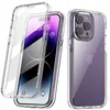 A clear protective phone case is shown, with a phone inside the case on the left and the back of the phone case on the right. Produktbild-Vorschau
