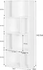 A white bookshelf with dimensions indicated by measurement lines and text. Produktbild-Vorschau