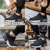A collage of four images showing a person wearing black ANTCOOL safety shoes in different scenarios, demonstrating their features and durability. Produktbild-Vorschau