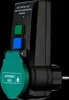 A black and green electrical safety device with buttons and a socket. Produktbild-Vorschau