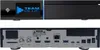 Front and back views of a black satellite receiver with a screen displaying a blue logo. Produktbild-Vorschau