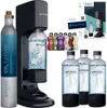 A product shot of a Spinel Soda water carbonator set, including the machine, CO2 cylinder, multiple flavor bottles, and reusable bottles. Voir les images du produit