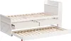 A white wooden bed frame with a pull-out trundle bed and two drawers, shown against a white background. Produktbild-Vorschau
