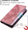 A pink flip phone case with a mandala design is shown open, revealing the phone inside. Arrows indicate airflow, and a magnet icon is displayed. Produktbild-Vorschau