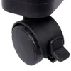 A close-up of a black caster wheel with a brake lever attached to a piece of black furniture. Produktbild-Vorschau