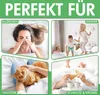 A collage of four images illustrating the benefits of a product for allergies, children, pets, and general cleanliness. Produktbild-Vorschau