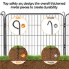 Diagram showing safe and unsafe designs for a metal fence, with close-ups of how the fence stakes are secured in the ground. Produktbild-Vorschau