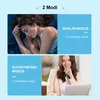 The image shows two scenarios: a woman sleeping and a woman working on a laptop, each with a device. Text overlays describe different modes and features. Produktbild-Vorschau