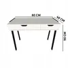 A white desk with two drawers and black legs, with dimensions indicated by text overlays. Náhled obrázku produktu