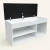 A white shoe cabinet with a black lid open, showing shelves inside. Náhľad obrázku produktu