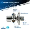A close-up studio shot of a chrome plumbing valve with measurement labels. Produktbild-Vorschau