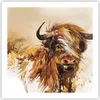 Poster - Poster ohne Rahmen - Stier Scotch Aquarell - 60x60 Produktbild-Vorschau 1