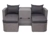 A front view of a grey rattan outdoor lounge set with dark grey cushions and a central storage unit. Produktbild-Vorschau