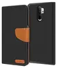 A black flip case wallet for a Xiaomi Redmi Note 8 Pro phone is shown open, revealing the phone and a brown leather strap closure. Anteprima dell’immagine prodotto