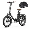 A black electric bicycle with a brown seat and handlebars, shown with a black storage bag. Produktbild-Vorschau