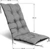 A gray chair cushion with black trim is shown laid out flat, with dimensions indicated by lines and text. Anteprima dell’immagine prodotto