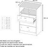 A technical drawing of a chest of drawers with dimensions and labels. Produktbild-Vorschau