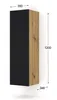 A tall, narrow cabinet with a black front and a wood-grain side, shown against a white background with dimensions indicated. Produktbild-Vorschau
