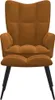 A brown velvet armchair with a matching ottoman and black legs, shown from the front. Voir les images du produit