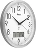 A close-up, angled view of a Mebus radio-controlled wall clock with a digital display. Produktbild-Vorschau