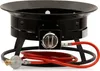 A black gas fire pit with a red hose and regulator is shown against a white background. Produktbild-Vorschau