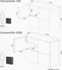 Diagrams showing the dimensions of two different sized cabinets, with a human silhouette for scale. Produktbild-Vorschau