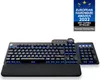 A black gaming keyboard with blue backlighting and a separate numpad, shown on a white background with an award badge. Anteprima dell’immagine prodotto