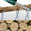 A collage showing a chainsaw cutting a log on a sawhorse and a pile of cut logs. Anteprima dell’immagine prodotto