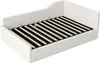 A white upholstered bed frame with a slatted mattress support is shown from a diagonal angle. Anteprima dell’immagine prodotto