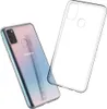 A transparent phone case is shown next to a Samsung phone. Produktbild-Vorschau