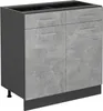 A kitchen base cabinet with two doors and two drawers, featuring a concrete-look finish on the doors and drawers, and an anthracite-colored frame and base. Produktbild-Vorschau