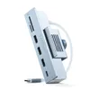A close-up, angled view of a Satechi USB-C hub attached to a stand, against a white background. Produktbild-Vorschau