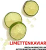 Close-up of lime caviar (finger limes) with text overlay. Produktbild-Vorschau