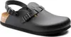 A black Birkenstock shoe with a strap and buckle, shown from a side angle on a white background. Produktbild-Vorschau