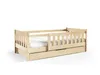 A wooden children's bed with a drawer and safety rail, shown against a white background. Produktbild-Vorschau