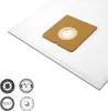 A close-up shot of a white vacuum cleaner bag with a brown cardboard attachment and circular opening. Produktbild-Vorschau