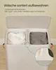 A laundry basket with two compartments, showing the interior and labels for sorting. Produktbild-Vorschau